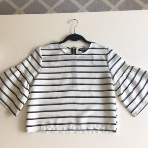 Striped Cropped Peplum Sleeve Top